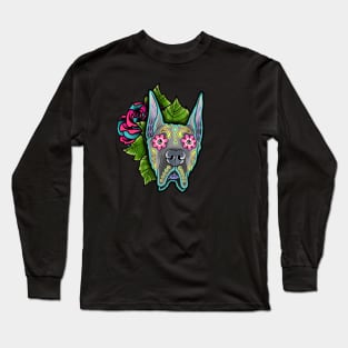 Great Dane - Cropped Ear Edition - Day of the Dead Sugar Skull Dog Long Sleeve T-Shirt